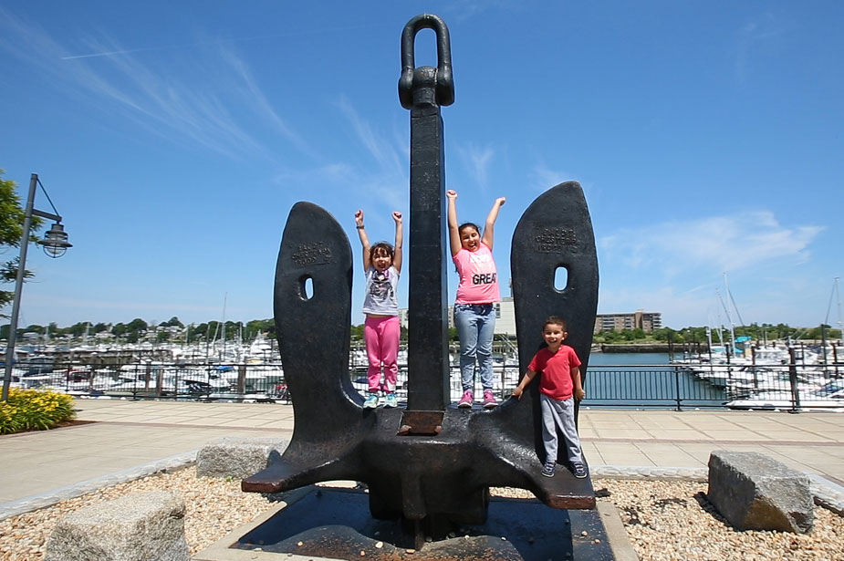 The anchor statue at the Hingham Shipyard Marina on the South Shore