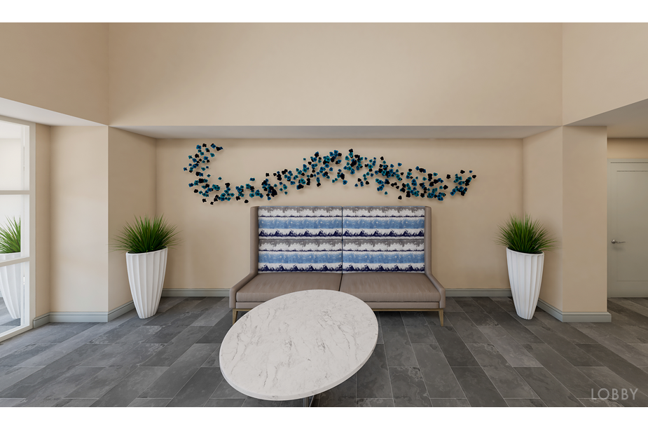 Couple with coffee mugs enjoying scenic views out the large windows at Seascape at Weymouth