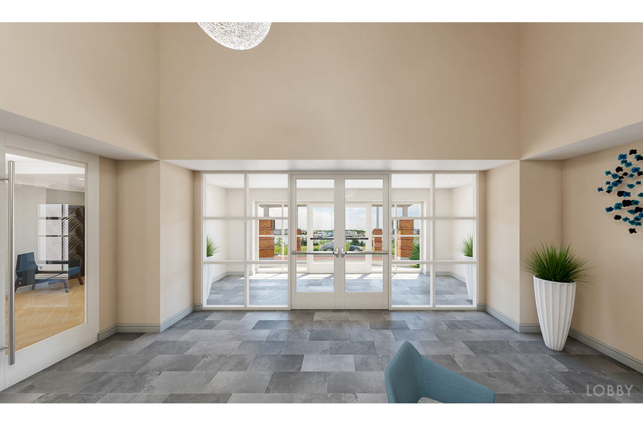 Couple with coffee mugs enjoying scenic views out the large windows at Seascape at Weymouth